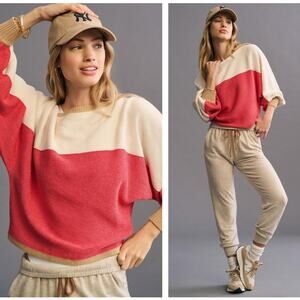 ANTHROPOLOGIE x MAEVE Slouchy Boatneck Sweater Pink Combo {LL37}